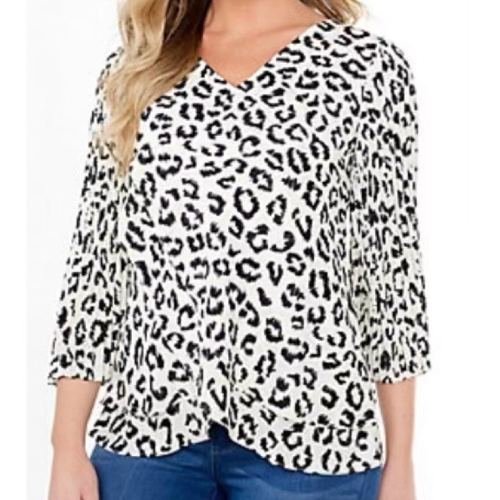 QVC Laurie Felt reversible blouse, v-neck & scoop neck, pleated sleeves